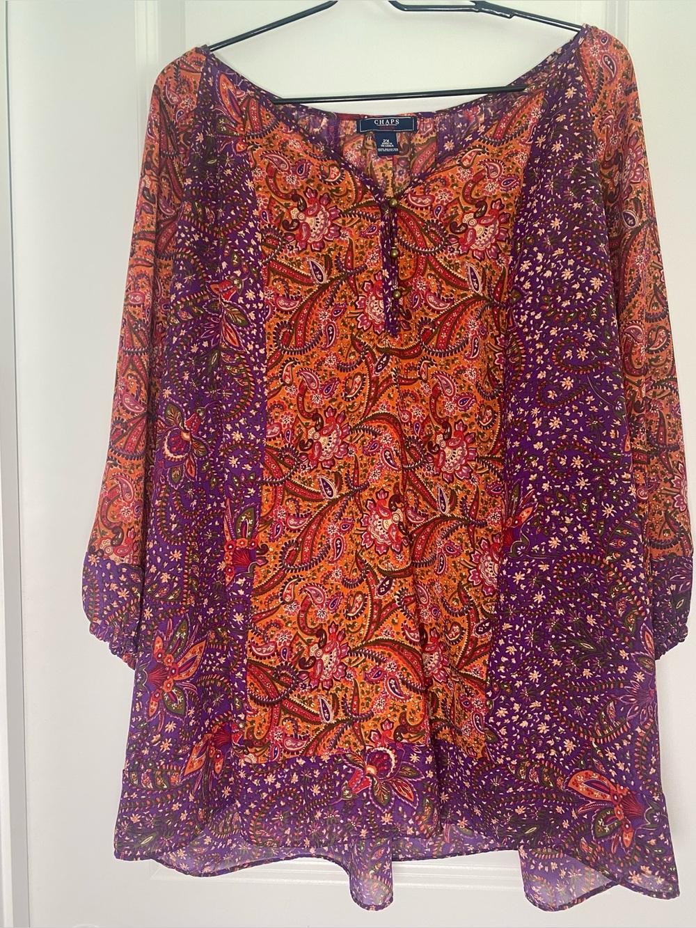 Chaps Denin Chalet Purple & Orange Paisley Tunic Top